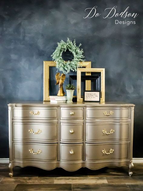 Using metallic paint for furniture can really make a statement when you're looking for that wow factor. #dododsondesigns #metallicpaintforfurniture #metallicpaint #paintedfurniture #furnituremakeover #paintedfurniture Metallic Painted Furniture, Refurbished Furniture, Paint Furniture, Redo Furniture, Metal Furniture, Repurposed Furniture, Upcycled Furniture, Refinishing Furniture, Furniture Projects