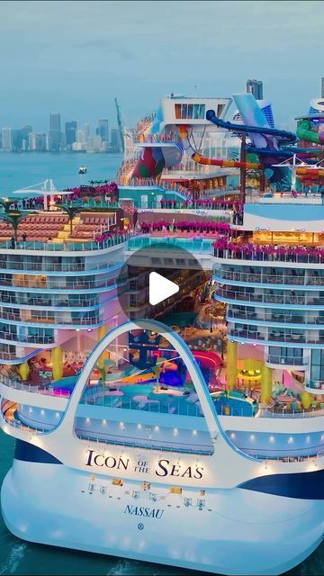 Florida Travel Guide on Instagram: "Meet the World’s new LARGEST cruise ship—Icon of the Seas! ✨🚢 Royal Caribbean’s newest and biggest cruise ship arrived for the first time in Miami, Florida last week and officially sets sail on its maiden voyage on January 27, 2024 🧳 It features 20 decks, 2,805 staterooms and can carry 5,610 guests at nearly 1200 feet long! 😍 Here’s everything you can experience on board: ⬇️ 🛝 It has more water slides than any other ship, at a record of six slides and seven pools, including the first suspended infinity pool at sea! 🏊‍♂️ The slides and pools are part of the Category 6 Waterpark, which is 154 ft above the water. 🍽️ There’s an onboard neighborhood designed for families with young kids, 40 different restaurants, bar, and lounge options. 🪩 On-deck ente Biggest Cruise Ship, Pompano Beach Florida, Bar And Lounge, Royal Caribbean Ships, Florida Travel Guide, Luxury Cruise Ship, Florida Springs, Friends Travel, Visit Florida