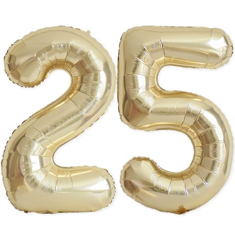 PRICES MAY VARY. Package Include: 40 inch number balloons 2 and 5 and straw, each balloon has undergone rigorous testing to reduce the defect rate as much as possible. Perfect Decorations: Champagne gold number 25 balloons are the best choice for 25th or 52th birthday party, 25th wedding anniversary celebration, company 25th anniversary party and many other party decoration. How to Use: Self sealing big foil balloons numbers easy to inflate, can be filled with helium at your local store or use a Celebration Company, 25 Balloons, Champagne Balloons, 25th Anniversary Party, Gold Foil Balloons, Number 40, Foil Number Balloons, Birthday Aesthetic, Girls Party Decorations