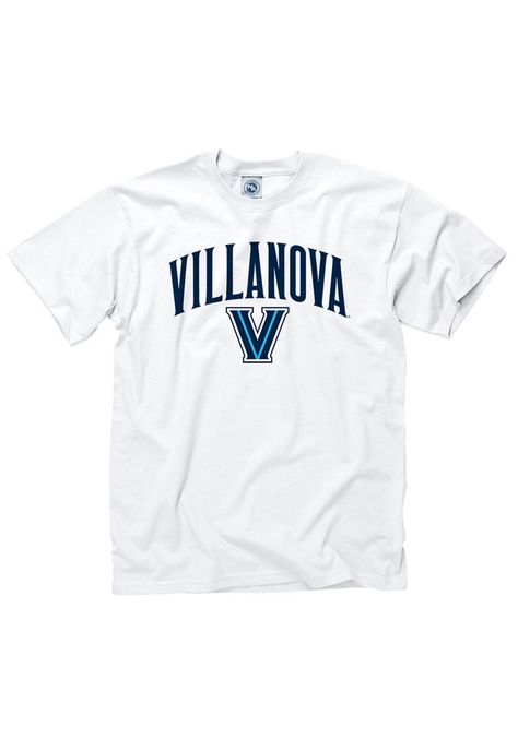 Show off your team pride in this Villanova Wildcats White Arch Short Sleeve T Shirt! This Villanova Short Sleeve Tee features a screen printed wordmark `Villanova` with the V logo. Make sure everyone knows you root for the Wildcats with this White Villanova T Shirt. Go Wildcats! Classic Fit, Tubular construction, Taped neck and shoulders, Quarter-turned to eliminate center crease, Unisex, Fit: True to Size, 100% Cotton Collegiate White Pre-shrunk Tops, White Collegiate Top With Text Print, White Arch, Arch Logo, Short Sleeve T Shirt, Preppy Outfits, School Outfits, Shirt White, Fitness Inspo