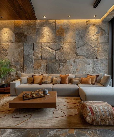 Stone Wall Living Room Ideas, Stone Wall Art Interior, Living Room With Stone Wall, Tv Wall Texture Design, Stone Wall Interior Design Modern, Decorative Stone Wall Interior Design, Interior Wall Tiles Living Room, Granite Wall Design, Stone Wall Design Interior