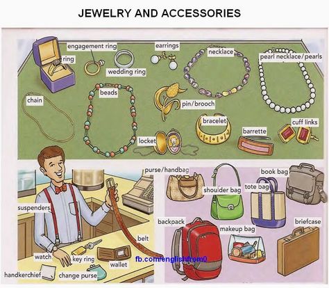 English for beginners: jewelry and accessories Repinned by Chesapeake College Adult Ed. We offer free classes on the Eastern Shore of MD to help you earn your GED - H.S. Diploma or Learn English (ESL). www.Chesapeake.edu Esl Vocabulary, English For Beginners, Free Classes, English Vocab, English Language Teaching, English Idioms, Grammar And Vocabulary, Esl Teaching, Learn English Vocabulary