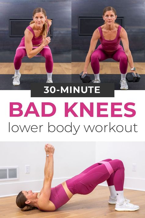 Build lower body strength while protecting your joints with this low-impact Leg Workout for Bad Knees! Sculpt and strengthen the entire lower body while protecting the knee joints. These are the best knee-friendly leg exercises to target the quads, hamstrings, glutes, calves and thighs without causing knee pain or irritation. This low impact strength workout doesn't include any lunges or jumping. Leg Exercises Easy On Knees, Straight Leg Raise Exercise, Workouts With Knee Injury, Exercises For Strengthening Knees, Knee Friendly Ab Workout, Glute Workout Bad Knees, Leg Workouts Without Squats And Lunges, Stretches For Arthritic Knees, Leg Workout No Lunges