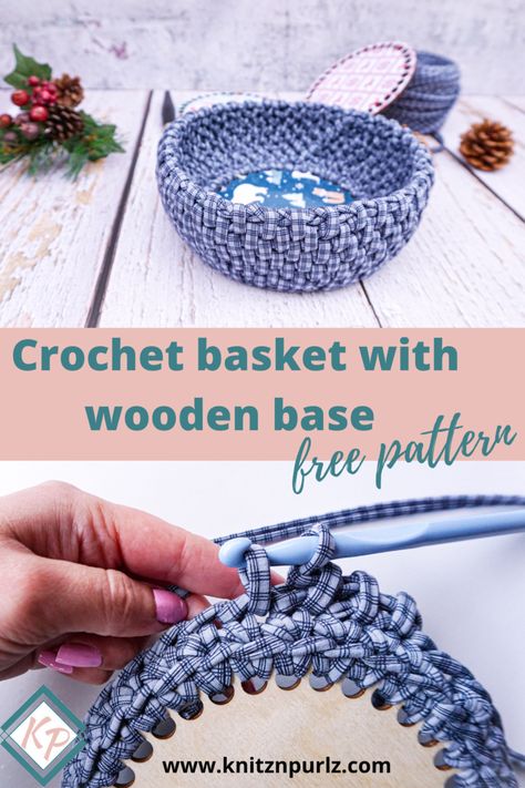 Crochet basket with wooden base free pattern is quick using tshirt yarn. #tshirtyarnpattern #roundbasketpattern #bowlpattern #nestingbasket Tshirt Yarn Basket Pattern Free Crochet, Chunky Yarn Crochet Pattern, Diy Crochet Basket, Chunky Yarn Crochet, Scrap Yarn Crochet, Crochet Basket Pattern Free, Crochet Storage Baskets, Yarn Basket, Crochet Bowl