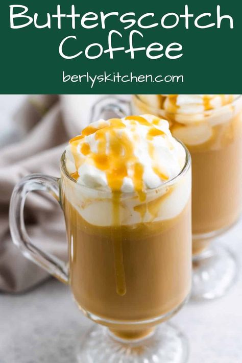 Butterscotch Coffee, Sweet Coffee Drinks, Homemade Coffee Drinks, Hot Coffee Drinks, Hot Drinks Recipes, Butterscotch Sauce, Hazelnut Coffee, Coffee Mix, Sweet Coffee