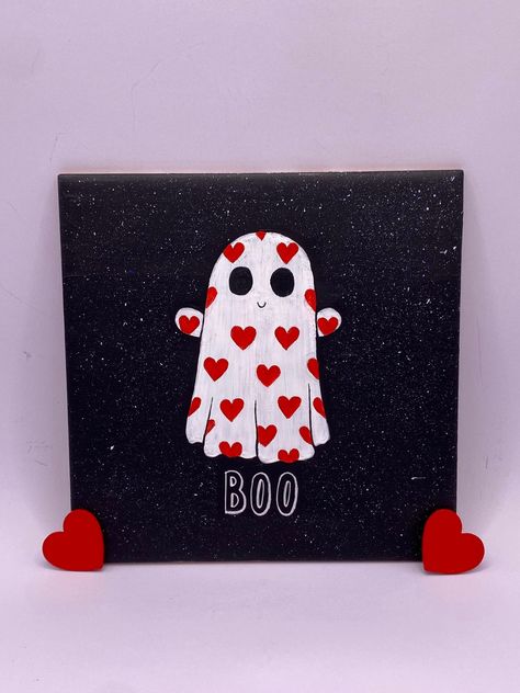 Colorful Ghost Painting, Halloween Theme Painting Canvas, Halloween Couple Painting Ideas, Acrylic Art Simple, Cute Halloween Things To Paint, Red And Black Paintings Simple, Things To Paint On Canvas Halloween, Very Simple Painting Ideas, Easy Black Canvas Paintings