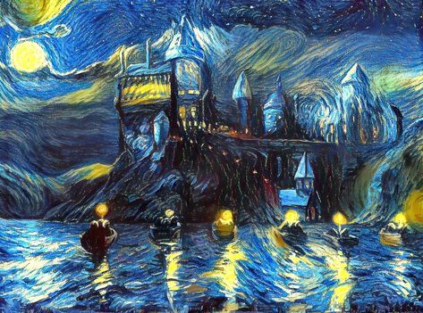 Starry Night Boats Castle, Starry Night Boats Tapestry, Starry Night Boats Art, Starry Night Boats Print, Van Gogh Artwork, Fan, Gift by ArtfyArtistNetwork on Etsy https://www.etsy.com/listing/559894614/starry-night-boats-castle-starry-night Night Castle, Castle Night, Tardis Art, Art Harry Potter, Harry Potter Painting, Boat Wall Art, Modern Artwork Abstract, Images Harry Potter, Arte Van Gogh