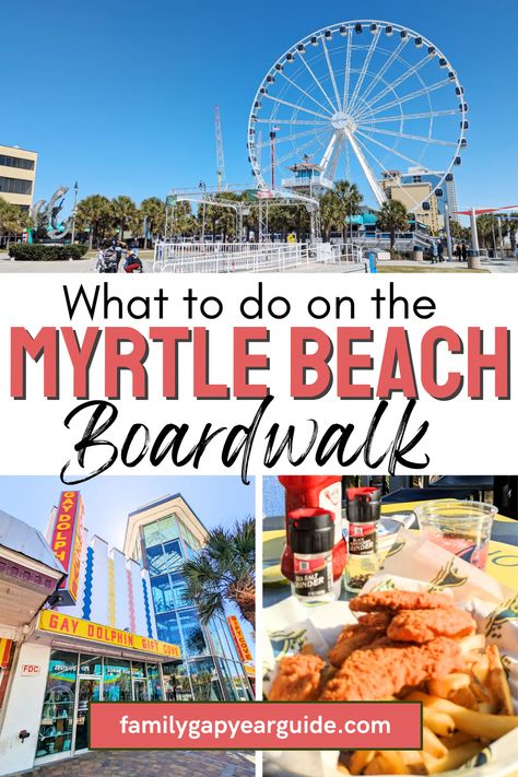 Headed to Myrtle Beach? You'll find a lot of the fun centered around the Myrtle Beach Boardwalk. Here's everything you can do there! Myrtle Beach Packing List, Myrtle Beach Things To Do With Kids, Broadway At The Beach Myrtle Beach, Myrtle Beach Aesthetic, North Myrtle Beach Restaurants, Myrtle Beach Things To Do, Myrtle Beach Trip, Beach 2024, Myrtle Beach Restaurants