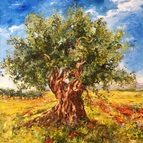 Oil painting on Canvas, Subject: Flowers and plants, Impressionistic style, One of a kind artwork, Signed on the front, Ready to hang, Size: 100 x 100 x 4 cm (unframed)  /  100 x 100 cm (actual image size), Materials: oil Olive Tree Care, Olive Tree Painting, Southern Landscape, Dream Garden Backyards, Growing Olive Trees, Front Lawn Landscaping, John Everett Millais, John William Waterhouse, Fall Garden Vegetables