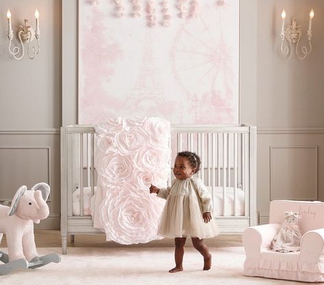 Monique Lhuillier | Pottery Barn Kids Monique Lhuillier Nursery, Dior Nursery, Swan Nursery Theme, Pottery Barn Nursery Girl, Paris Kids Room, Paris Themed Nursery, Restoration Hardware Nursery, Elegant Baby Nursery, Pottery Barn Nursery