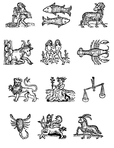 Zodiac signs no labels Ancient Zodiac, Vintage Zodiac, Zodiac Signs Astrology, 12 Zodiac Signs, Zodiac Symbols, Public Domain Images, Moon Child, Public Domain, Zodiac Signs