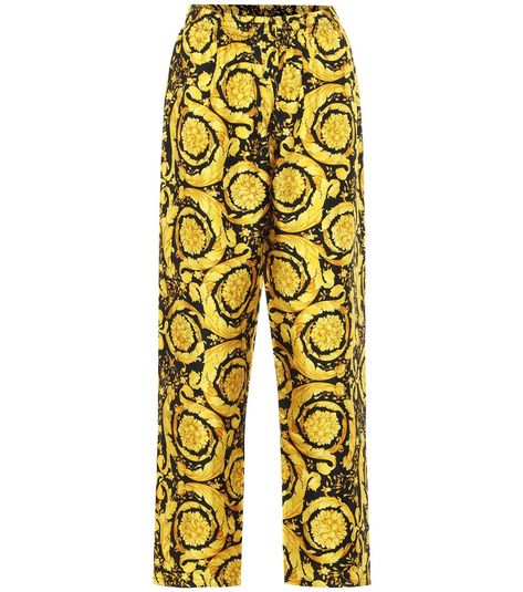 Versace - Barocco-print silk pants - Tap Versace’s storied Greco-Roman heritage with these gold Barocco-print pants. Crafted in Italy from smooth silk satin, they’re cut to a relaxed silhouette with an elasticated waistband. Dress yours up with pumps on the weekend, or pare them back with sneakers for a streetwear slant. seen @ www.mytheresa.com Versace Baroque, Silk Pajama Pants, Pyjama Pants, Baroque Print, Sport Swimwear, Pyjama Bottoms, Pajama Pant, Sports Sweatshirts, Twill Pants