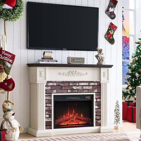 Amazon.com: 43" Electric Fireplace with Mantel, Electric Fireplace Heater, TV Stand w/Freestanding Electric Fireplace, Stacked Stone Surround, Remote Control, Adjustable Flame Level for Living Room (Light Brown) : Home & Kitchen Fireplace Stacked Stone, Fireplace Heater Tv Stand, Mantel Electric Fireplace, Fireplace With Mantel, Freestanding Electric Fireplace, Electric Fireplace With Mantel, Fireplace Entertainment Center, Electric Fireplace Heater, Fireplace Entertainment