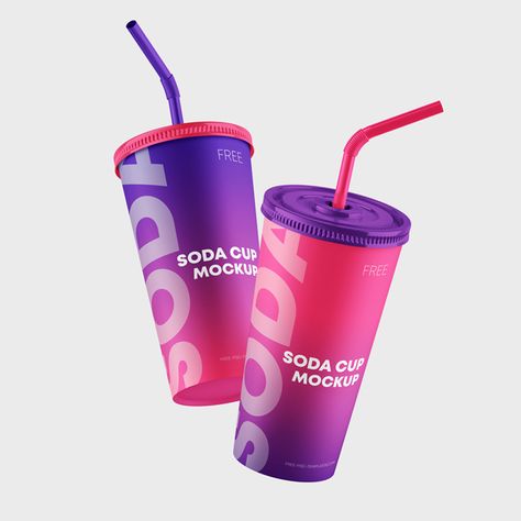 Free Paper Soda Cup Mockups in PSD Plastic Cups Design, Drinks Soda, Lemonade Juice, Paper Cup Design, Ice Cream Logo, Package Mockup, Small Coffee Cups, Soda Cup, Coffee Shop Branding