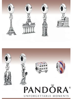 Pandora Travel Charms- Seeing these charms in a SkyMall magazine as we were flying to Europe is the trigger than got me started and hooked on collecting Pandora charms. I won't buy just any charm. Each one has to have a meaning for something in my life. I LOVE them. The Paris charm has hearts on each leg of the Eiffel Tower, The New York charm has a heart on the bottom of the Statue of Liberty and the London charm has hearts where the clocks would be on Big Ben. Pandora Travel Charms, Pandora Travel, Pandora Jewelry Box, Pandora Bracelet Charms Ideas, Travel Bracelet, Pandora Bracelet Designs, Pandora Inspiration, Travel London, Pandora Jewelry Charms