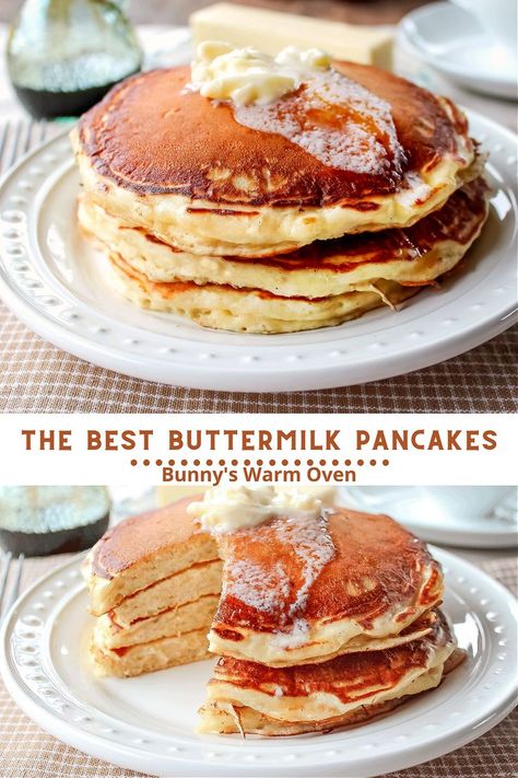 Buttermilk Pancakes on a white plate. Fluffy Buttermilk Pancake Recipe, Homemade Buttermilk Pancakes, Buttermilk Recipe, Buttermilk Pancakes Recipe, Recipe Pancakes, Fluffy Buttermilk Pancakes, Buttermilk Pancakes Fluffy, Pancake Recipe Buttermilk, Breakfast Specials