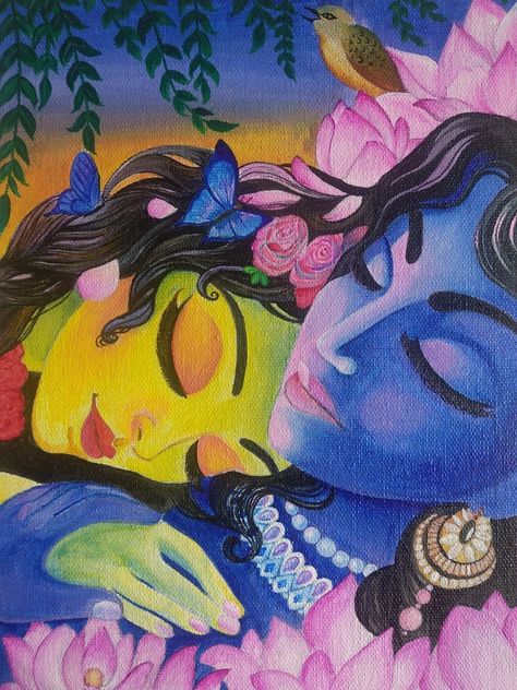 Radha Krishna acrylic on canvas Radha Krishna Painting Aesthetic, Kanha Sketch, Radhe Krishna Painting Canvas, Radha Krishna Abstract Painting, Radha Krishna Acrylic Painting, Radha Krishna Canvas Painting, Diwali Rangolis, Krishna Acrylic Painting, Radha Krishna Modern Art