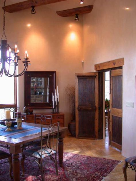 Santa Fe Style Dining Room - Southwestern - Dining Room - Albuquerque - by Charles Ash | Houzz Southwest Dining Room, Southwestern Dining Room, Dining Room Farmhouse, Style Dining Room, Custom Doors, Wood Decoration, Santa Fe Style, Farmhouse Dining Room, Room Remodeling