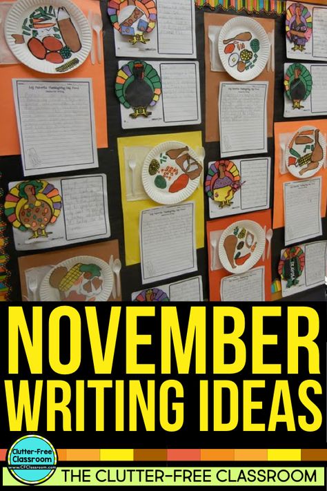 November Activities For Kids, Bulletin Boards For School, November Writing Activities, Boards For School, November Writing Prompts, November Writing, November Bulletin Boards, November Math, Turkey In Disguise