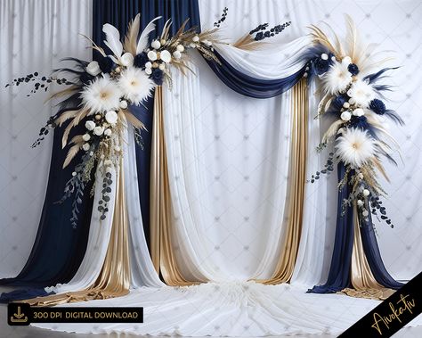 Enhance your photography with my artistic digital backdrops! Discover a variety of high-quality digital backdrops to use in your photography composites, all designed to help you bring your creative vision to life! From Beginners to Professionals, my digital backdrops can help you craft captivating images that preserve those special moments in life. Elegant Navy, White and Gold Wedding Digital Photography Backdrop, Roaring 20's Style Digital Background, Boho Style Digital Photography Backdrop. (A Red Gold Blue Wedding, Gatsby Wedding Backdrop, Blue White Gold Decor, Birthday Photo Background Backdrop Ideas, Art Deco Wedding Backdrop, Wedding Decor White And Gold, Marine Corps Ball Centerpieces, Navy Gold White Wedding, Blue White And Gold Decorations