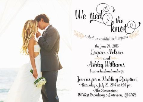 Reception After Eloping Ideas, Reception After Eloping, Eloping Ideas, We Tied The Knot, Reception Invitation, Elopement Announcement, Wedding Reception Invitations, Reception Invitations, Wedding Party Invites