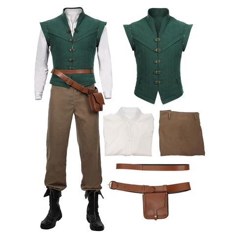 PRICES MAY VARY. Flynn rider costume Material: Polyester, Korean lining, PU Leather Package included:Shirt, Pants, Vest, Waist Bag ,Belt NOTE:Please Check the size infomation before place order! Good costume for Halloween, Party, etc Size Chart:  Men  X-Small: Height 165cm/65in, Chest 86-89cm/33-35in, Waist 71-74cm/28-29in, Hip 81-86cm/32-34in, Shoulder Width 44cm/17.3in  Small: Height 170cm/67in, Chest 92-97cm/36-38in, Waist 76-79cm/30-31in, Hip 90-95cm/35-37in, Shoulder Width 46cm/18.1in  Medi Mens Renfaire Costume, Mens Medieval Clothing, Outfit With Belt Bag, Flynn Rider Costume, Lost Boys Costume, Outfit With Belt, Casual Halloween Costumes, Prince Cosplay, Flynn Ryder