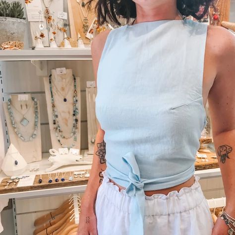 Summer Billowy Blue Top, Summer Bohemian Blue Crop Top, Blue Bohemian Halter Neck Top, Blue Linen Sleeveless Top, Cute Summer Shorts, V-neck Linen Tank Top For Beach, Ocean Spirit, Floaty Maxi Dress, Toe Ring Designs