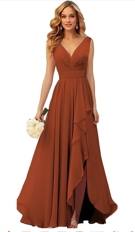 Orange Formal Dresses, Burnt Orange Bridesmaid Dresses, Ruffles Bridesmaid Dresses, Orange Bridesmaid, Orange Bridesmaid Dresses, Bridesmaid Dresses Long Chiffon, Maid Of Honour Dresses, Burnt Orange Dress, Chiffon Bridesmaid Dresses