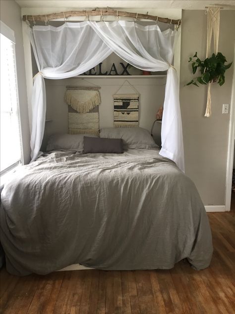 Transformed small master bedroom into a roomy and cozy nook by putting the bed in the closet. Bed In The Closet, Bed Nook, Closet Bed, Tiny Bedrooms, Bed In Closet Ideas, Redecorate Bedroom, Bed In Closet, Teen Bedroom Decor, Tiny Bedroom