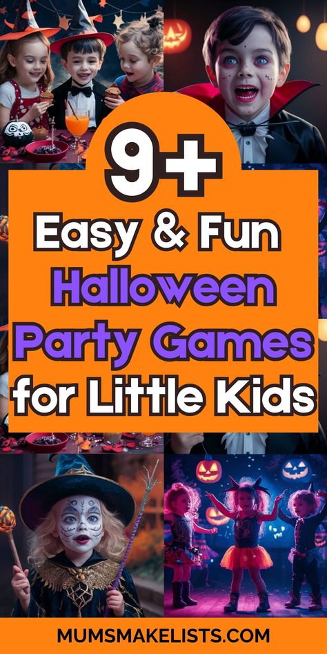 Check out these 9+ Halloween games for kids that are both fun and easy to play. Perfect for parties, these games will make your Halloween celebration a hit! halloween party games for young kids, kids halloween party games for toddlers, halloween class party games kindergarten kids #HalloweenGamesForKids #FunHalloweenGames #EasyHalloweenGames Halloween Class Party Games Kindergarten Kids, Monster Party Games For Kids, Fun Kid Halloween Games, Games For A Group Of Kids, Halloween Class Games First Grade, Halloween Children’s Games, Kid Games For Halloween Party, Halloween Games For Prek, Little Kid Halloween Party