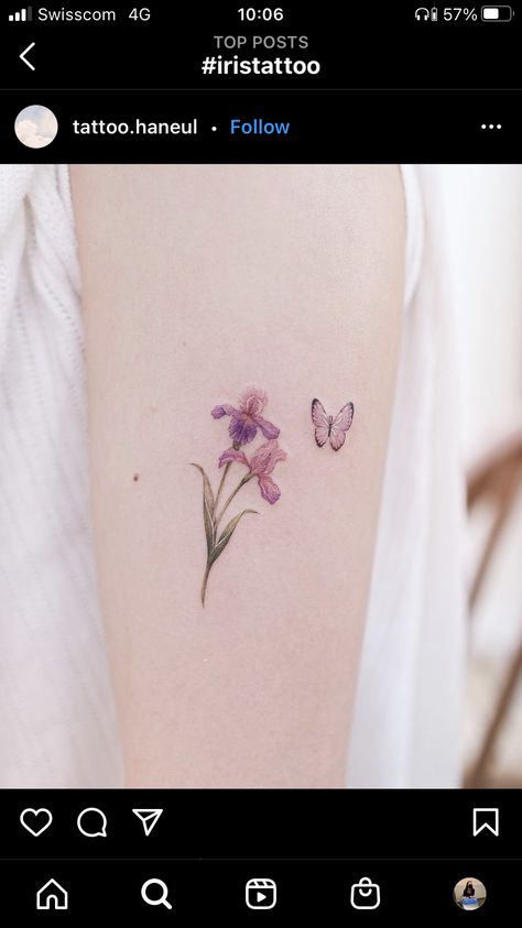 Butterfly Iris Tattoo, Virgo Butterfly, Iris Tattoo, Virgo Tattoo, Airbrush App, Bee Tattoo, Iris Flowers, Fine Line Tattoos, Ink Illustrations