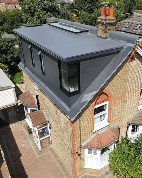 Before & after of this stunning loft conversion in Teddington. Customer was after a modern finish so we went for a smooth artificial slate… | Instagram Dormer Roof Extension, Loft Conversion Ideas Layout, Rubber Flat Roof, Loft Conversion Roof, Flat Roof Systems, Terrace House Exterior, Dormer Loft Conversion, Loft Windows, Dormer Roof