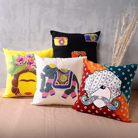 Crochet Cushion Covers, Hand Painted Pillows, Fabric Paint Diy, Cushion Covers Online, Cushion Embroidery, Pillows Decorative Diy, Modern Pillow Covers, Fabric Painting On Clothes, Pillow Embroidery