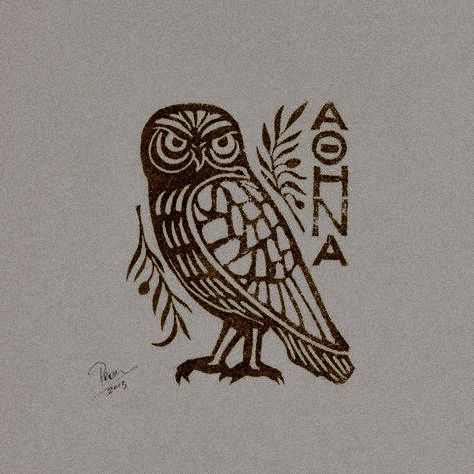 Athena Tattoo, Woodcut Tattoo, Magic Runes, Animal Tattoo Ideas, Feather Tattoo Design, White Ink Tattoo, Mythology Tattoos, Greek Tattoos, Greek Mythology Art