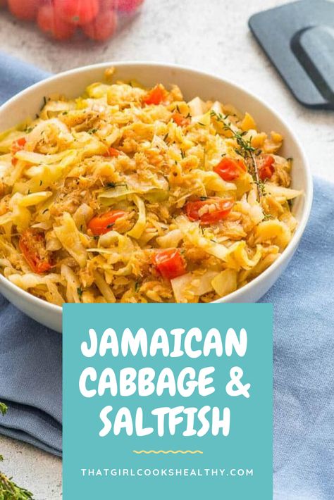 Cabbage And Saltfish Jamaican Recipes, Cabbage And Fish Recipes, Saltfish Recipes, Seasoned Cabbage, Jamaican Cabbage Recipe, Hospitality Meals, Salt Fish Recipe, Jamaican Cabbage, Bakes Recipe