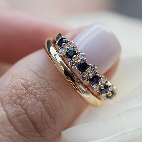 Gold Sapphire Wedding Band, Sapphire Engagement Ring And Band, Four Stone Ring, Rings For Everyday Wear, Blue Stone Wedding Band, Gold And White Gold Wedding Ring Set, Colourful Wedding Band, Wedding Band Sets His And Hers, Sappire Ring