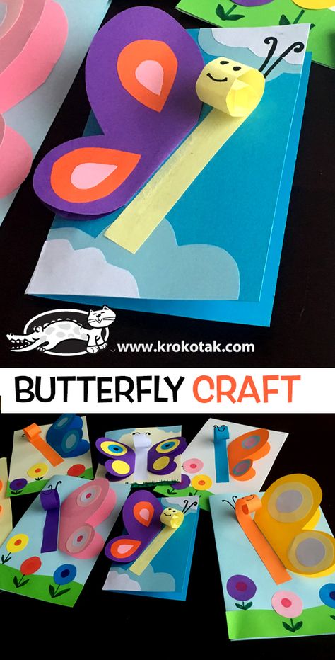 krokotak | BUTTERFLY CRAFT Crafts Butterfly, Butterfly Craft, Craft Kids, Spring Crafts For Kids, Butterfly Crafts, Crafts For Kids To Make, Mors Dag, Construction Paper, Childrens Crafts