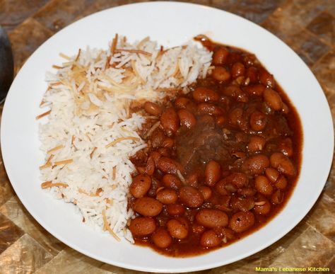 Lebanese Beef Chili Stew: Fasolia Beans with Rice | Mama's Lebanese Kitchen – Traditional Lebanese Recipes Lebanese Fasolia Recipe, Fasolia Recipe, Beef Stew Recipes, Chili Stew, Beef Stew Ingredients, Healthy Stew, Balkan Food, Macedonian Food, Lebanese Food