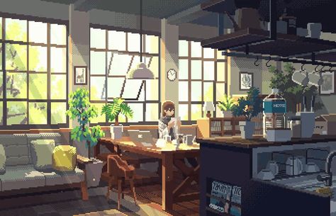 Pixel Art Kitchen GIF - Pixel Art Kitchen Cafe - Discover & Share GIFs Pixelart Anime, How To Pixel Art, Pixel Gif, Pixel Art Landscape, Gif Background, Arte Gif, 8 Bit Art, Pixel Art Background, Relaxing Gif