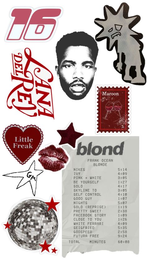 red lana del rey frank ocean dominic fike gravie abrams taylor swift  charles leclerc Frank Ocean Stickers Printable, Red Lana Del Rey, Frank Ocean Sticker, Sticker Board, White Y2k, White Ferrari, Dominic Fike, Feed Insta, Case Ideas