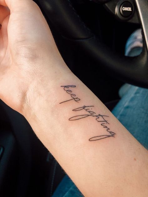 Best Womens Tattoos, Forarm Tattoos Woman Script, Writing Tattoos For Women On Arm, Side Arm Tattoos For Women Quotes, Tattoo About Healing, Keep Going Tattoos For Women, Side Forearm Tattoo Women Quotes, Worthy Tattoos For Women, Women’s Forearm Tattoo