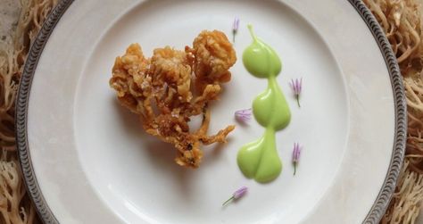 Crispy fried coral mushrooms, with chive aioli Coral Mushroom, Mushroom Appetizer, Wild Mushroom Recipes, Mushroom Appetizers, Look Alikes, Mushroom Broth, Aioli Recipe, Foraged Food, White Crown