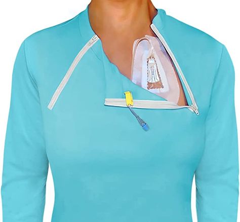 Amazon.com: ComfyChemo® CHEMOWEAR : Women's Long Sleeve Chemotherapy Port Zipper Shirts : Clothing, Shoes & Jewelry Chemo Shirts For Women, Chemo Port, Oncology Nursing, Zipper Shirt, Nursing Mother, Shirts For Women, Neck Shirt, Fashion Brands, Branded T Shirts