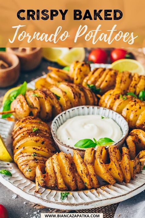 Fried Spiral Potatoes, Potato Skewers Spiral, Spiralized Potatoes Baked, Torpedo Potatoes, Spiral Baked Potatoes, Potato Swirls On A Stick, Tornado Potato Skewers, Spiral Potatoes Baked, Potato Tornado Recipe