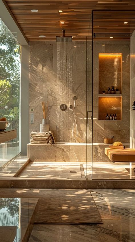 21+ Luxurious Master Bath Inspiration Ideas That Feel Elevated - From Lemons To Luxury Master Suite Bathroom Luxury, Large Open Shower Master Suite, Luxurious Master Bath Ideas, Shower With Seat Walk In, Seating In Bathroom, Luxury Shower Design Ideas, Relaxing Shower Ideas, Shower Only Master Bath, Fancy Showers Walk In