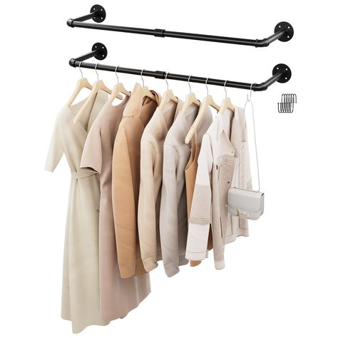 PRICES MAY VARY. Rugged Construction: Crafted from premium iron, our industrial pipe clothes rack is built to withstand daily use without bending or breaking. The matte black surface not only adds to its durability but also gives it a modern, sophisticated look that complements any space. Efficient Space Utilization: By mounting the rack on the wall, you optimize your room's layout and free up valuable floor space. Whether in a small apartment or a spacious home, our wall-mounted rack helps you Display Clothes, Pipe Clothes Rack, Rails Clothing, Pipe Rack, Heavy Duty Clothes Rack, Stil Industrial, Garment Rack, Small Laundry Rooms, Small Laundry Room