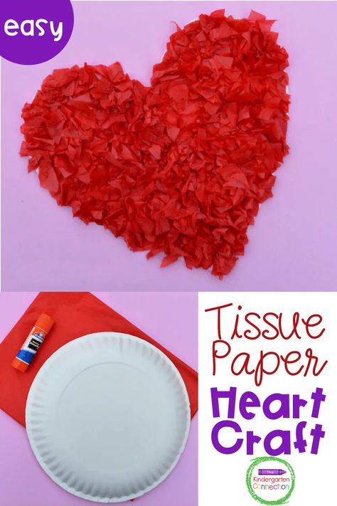 Tissue Paper Valentine Heart Craft - The Kindergarten Connection Kindergarten Valentines, Tissue Paper Craft, Valentine Art Projects, February Crafts, Tissue Paper Crafts, Easy Valentine Crafts, Homeschool Crafts, Valentines Patterns, Valentine Activities