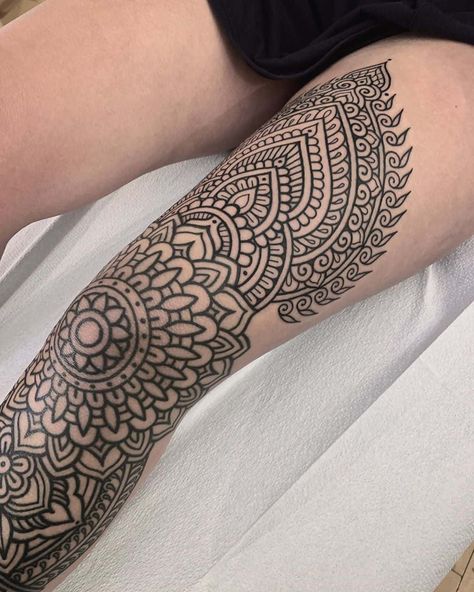 Ornamental and Bold Tribal Tattoo Designs by Adz Studio Ornamental Thigh Tattoo, Design For Tattoo, Tattoo On Leg, New Tattoo Designs, Ornamental Tattoo, Full Body Tattoo, Leg Tattoos Women, Lace Tattoo, Best Of Luck