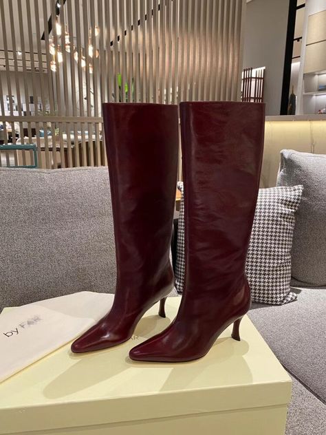 Red Knee High Boots, Red Leather Boots, High Heel Stiefel, Knight Boots, Burgundy Boots, Knee Length Boots, Pointed Toe Boots, Cute Heels, Girly Shoes