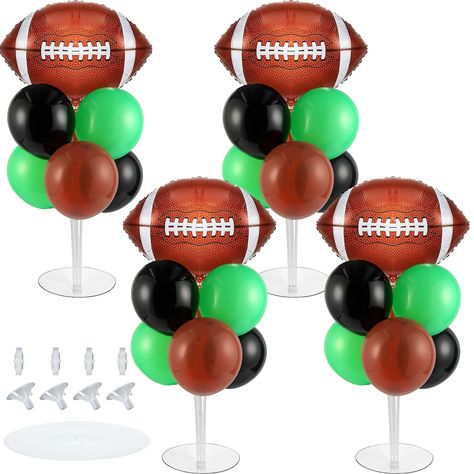 PRICES MAY VARY. Package includes: 4 table centerpiece balloons stand kit and 32 balloons, including football foil balloons×4, 12-inch matte dark green balloons×10,12-inch matte black balloons×10,12-inch vintage brown balloons×8, glue dots and gold ribbons×2. Balloon holder kit size: bare balloon stand kit can be up to 27 inches tall or decorated with inflatable balloons up to 47 inches, matches many party table sizes and is perfect for football themed party decorations. Easy assembly: each pack Football Party Favors For Adults, Football Balloon Bouquets, Football Balloon Centerpieces, Football Theme Centerpieces, Super Bowl Party Decorations, Football Banquet Centerpieces, Football Party Balloons, Balloons Stand, Football Centerpieces